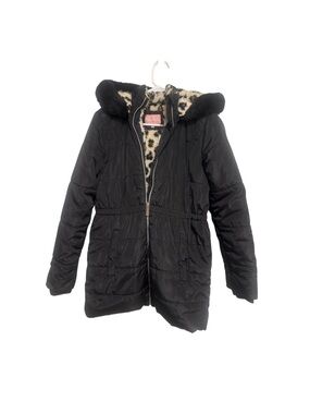 BCBGirls Black Puffer Coat with Faux Fur Leopard Lining